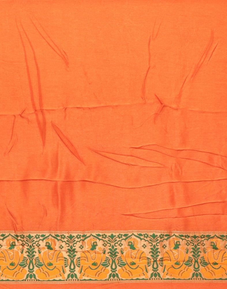 Orange Floral Dola Silk Fabric Saree