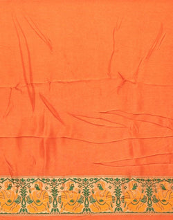 Collection of Orange Floral Dola Silk Fabric Saree in a gallery layout