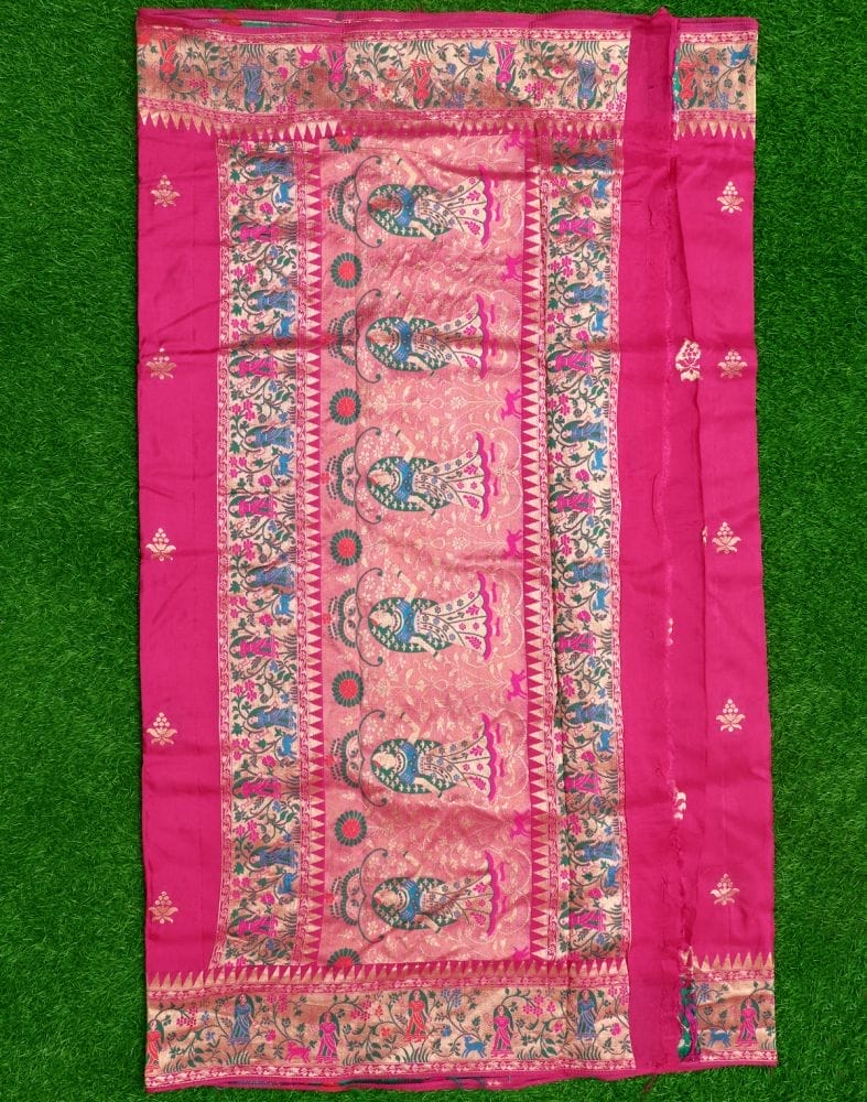 Magenta Floral Dola Silk Fabric Saree