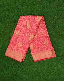 Collection of Peach Bandhini Print Dola Silk Saree in a gallery layout