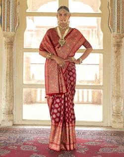 Collection of Trendy Red Coloured Banaras Silk Weaving Saree in a gallery layout