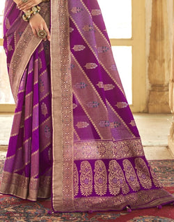 Collection of Pink Botanical Weave Lichi Banaras Silk Saree in a gallery layout