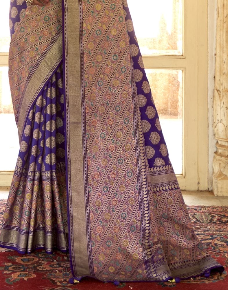 Improbable Purple Botanical Weaving Banaras Silk Saree