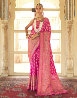 Collection of Banaras Weaving Pink Coloured Saree in a gallery layout