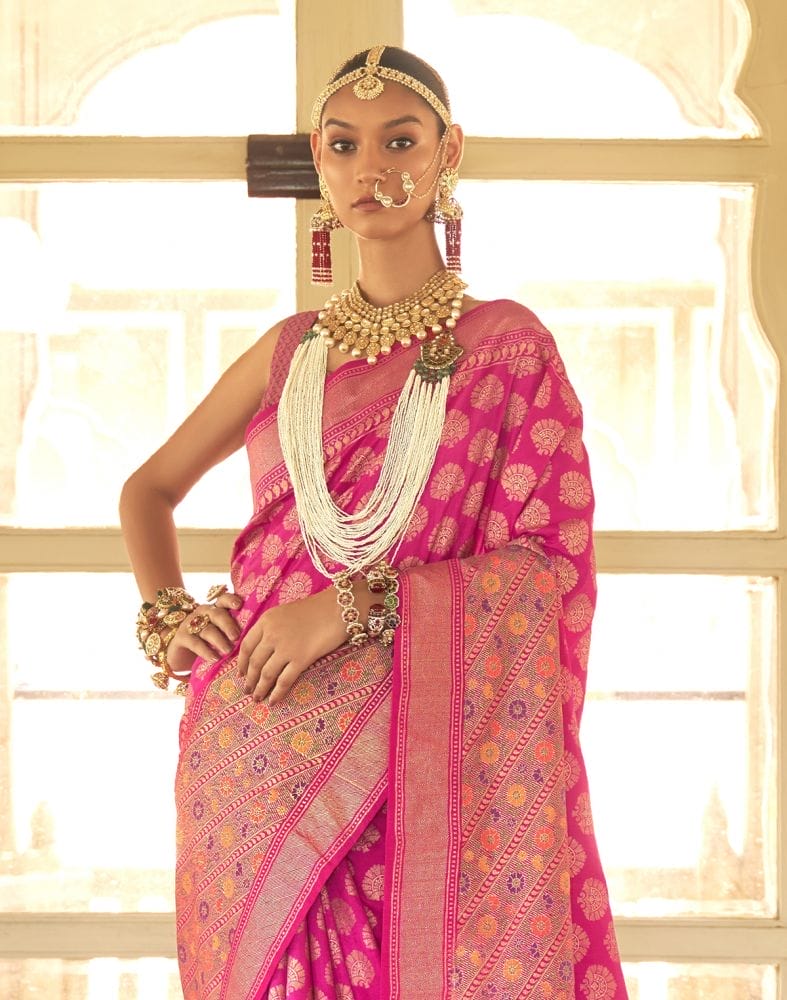 Collection of Banaras Weaving Pink Coloured Saree in a gallery layout