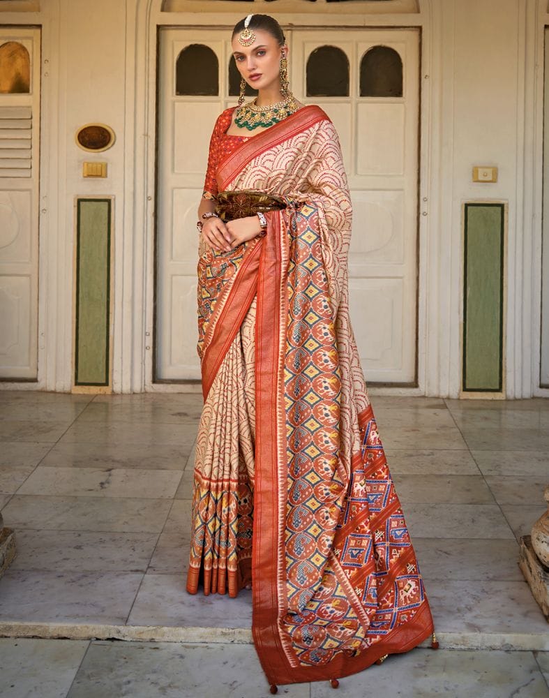 Collection of Beige Bandhini Patola Saree in a gallery layout