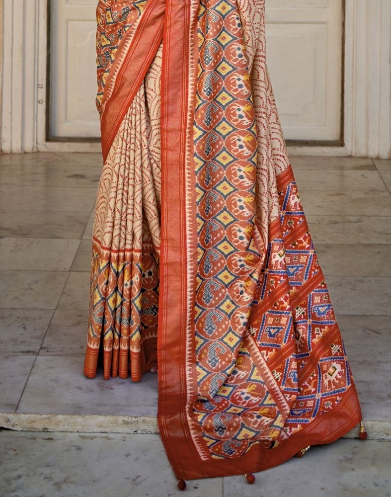 Beige Bandhini Patola Saree