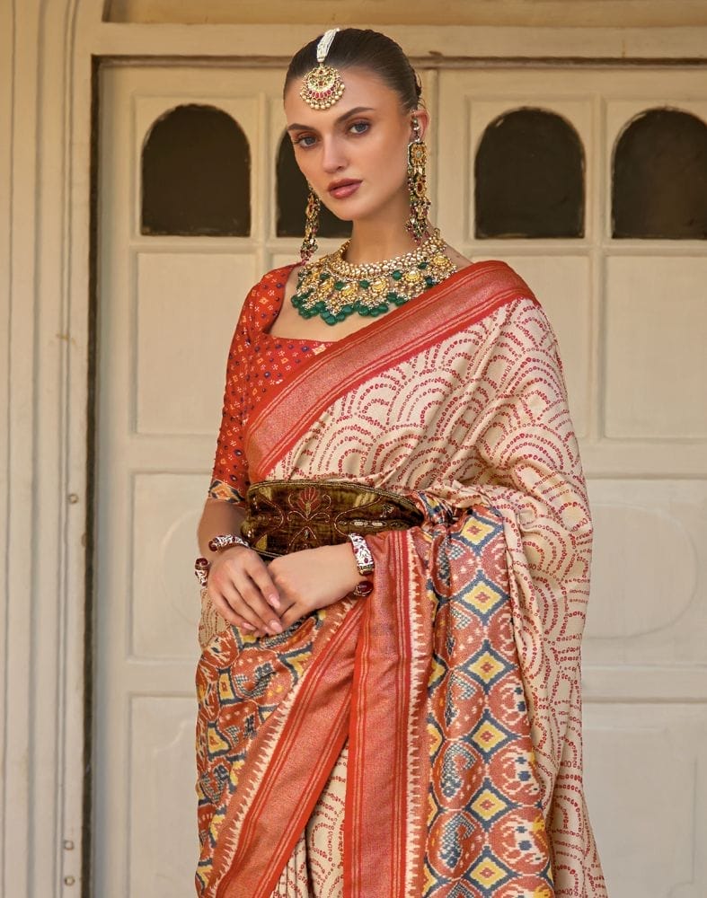 Collection of Beige Bandhini Patola Saree in a gallery layout