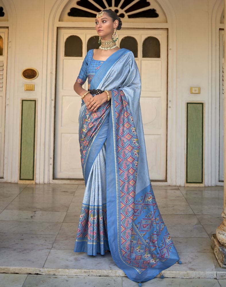 Collection of Light Blue Bandhini Print Patola Saree in a gallery layout