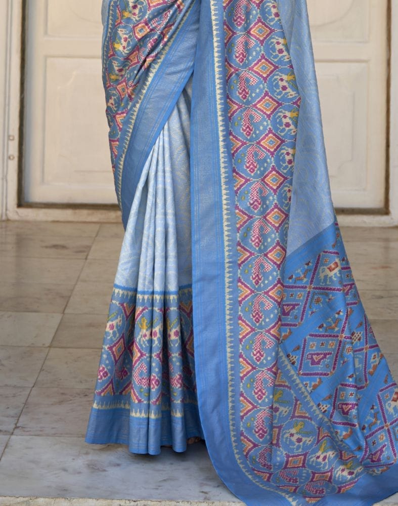 Light Blue Bandhini Print Patola Saree