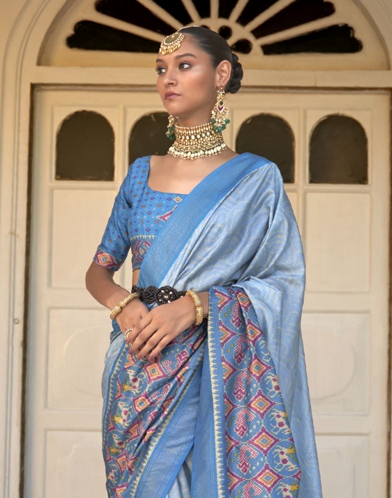 Collection of Light Blue Bandhini Print Patola Saree in a gallery layout