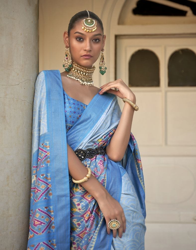 Light Blue Bandhini Print Patola Saree