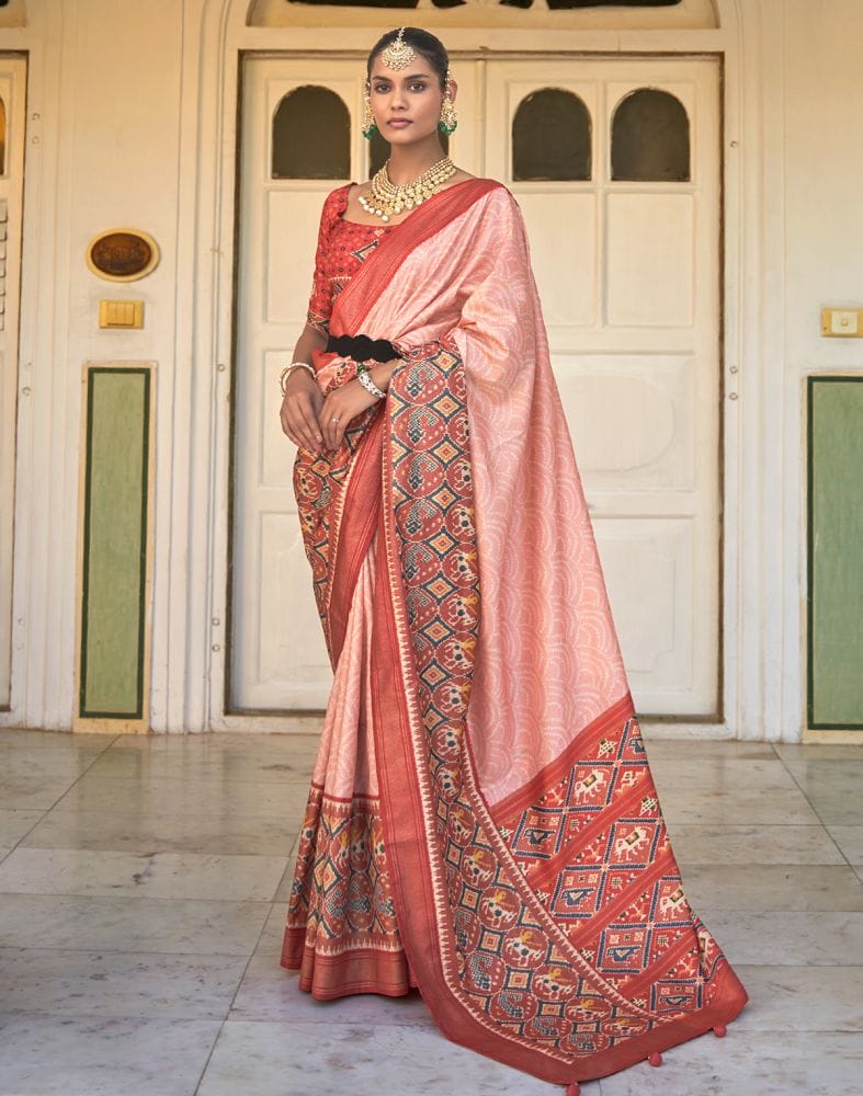 Collection of Peach Bandhini Print Patola Saree in a gallery layout