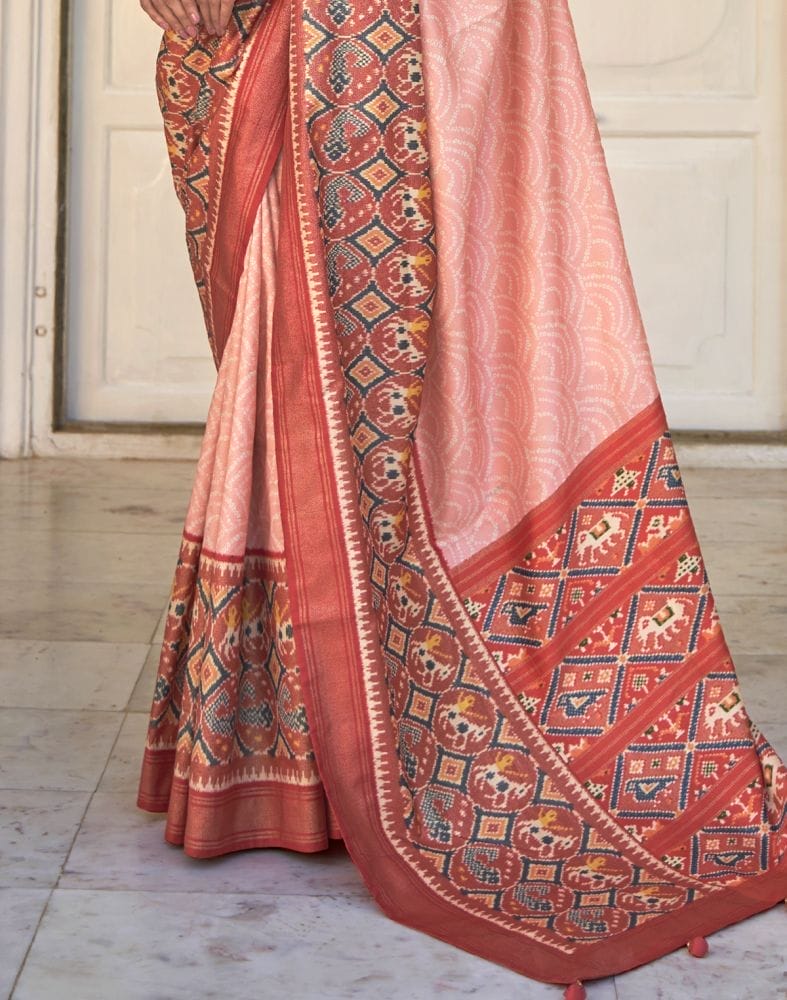 Collection of Peach Bandhini Print Patola Saree in a gallery layout