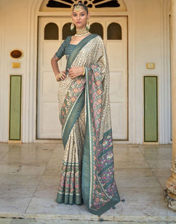 Collection of Bandhini Print Beige Coloured Patola Saree in a gallery layout