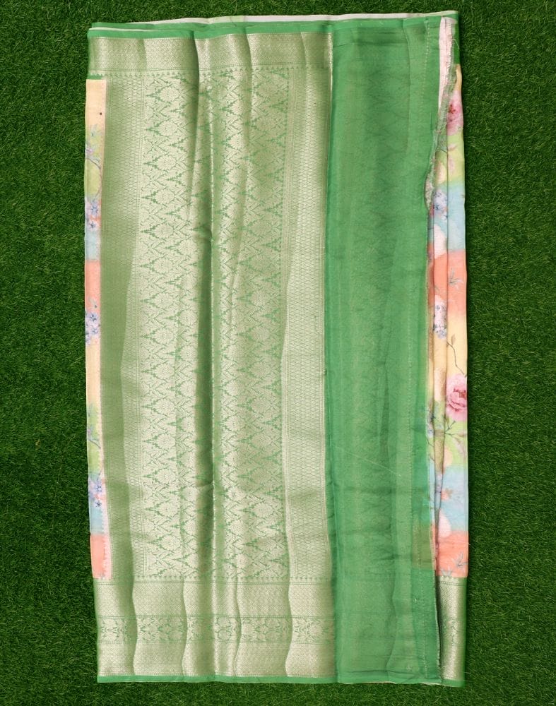 Collection of Green Floral Kora Tissue Saree in a gallery layout