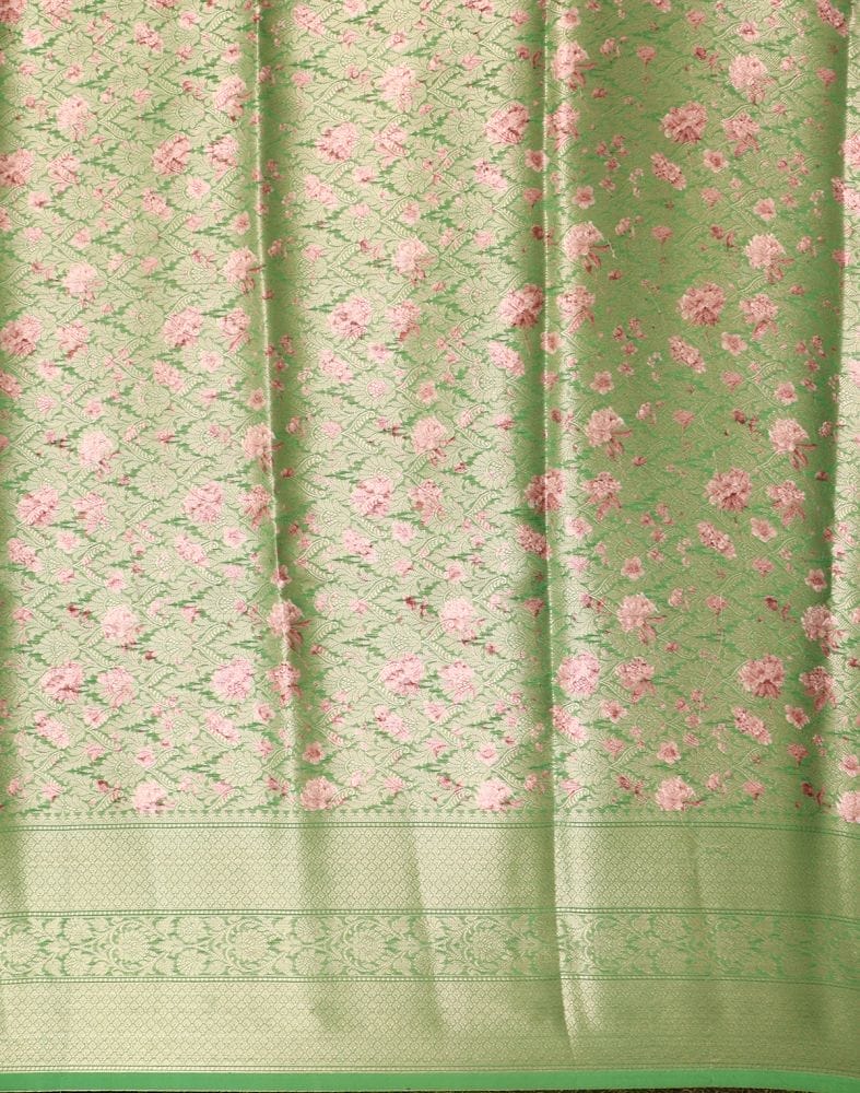 Collection of Green Floral Kora Tissue Saree in a gallery layout