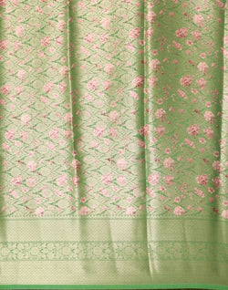 Collection of Green Floral Kora Tissue Saree in a gallery layout