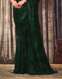 Collection of Dark Green Striped Sequence work Semi Georgette Saree in a gallery layout