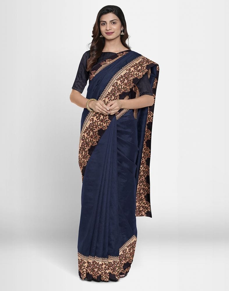 Collection of Navy Blue Coloured Plain Satin Saree in a gallery layout