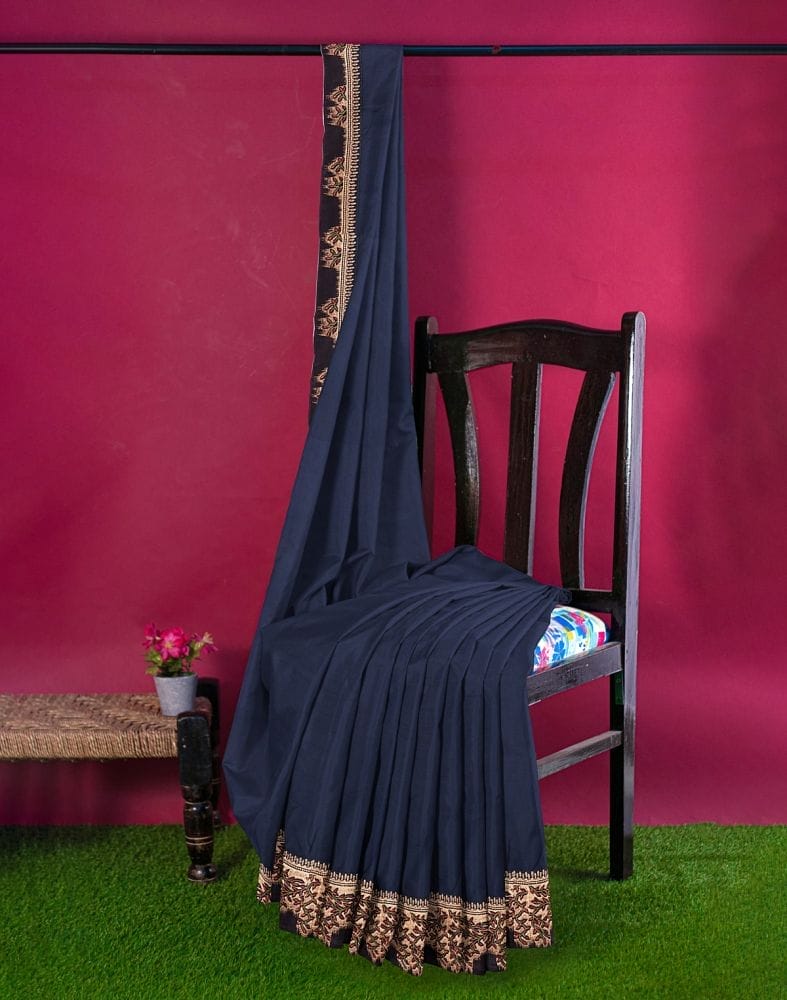 Collection of Navy Blue Coloured Plain Satin Saree in a gallery layout