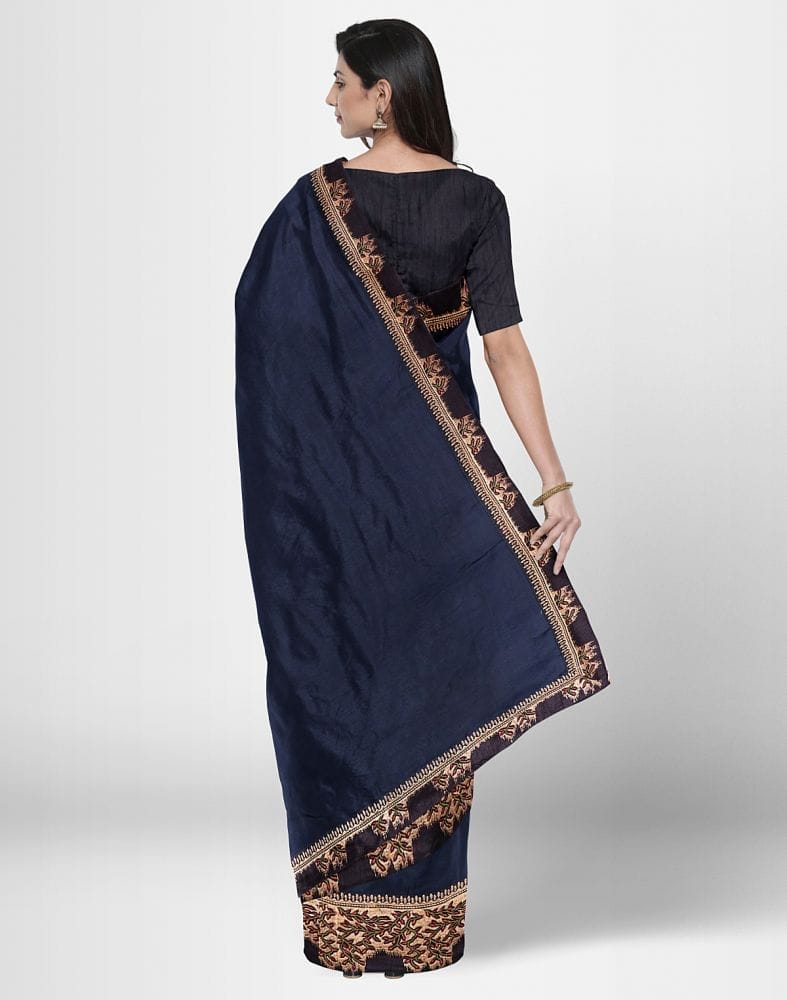 Collection of Navy Blue Coloured Plain Satin Saree in a gallery layout