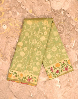 Collection of Green Floral Zari Banaras Fancy Saree in a gallery layout