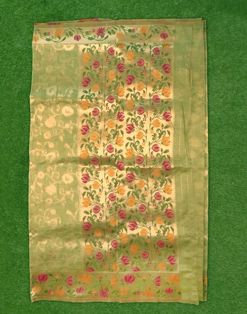 Collection of Green Floral Zari Banaras Fancy Saree in a gallery layout