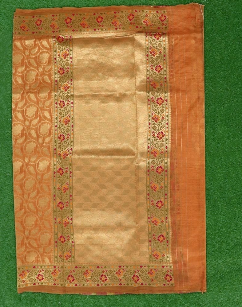 Collection of Orange Floral Zari Banaras Fancy Saree in a gallery layout