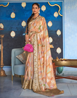 Collection of Light Orange Banaras Silk Patola Saree in a gallery layout