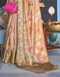 Collection of Light Orange Banaras Silk Patola Saree in a gallery layout