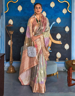 Collection of Multi Color Floral Print Banaras Silk Patola Saree in a gallery layout