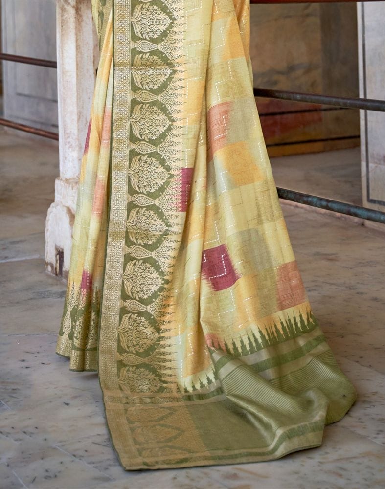 Collection of Light Green Banaras Silk Patola Fabric Saree in a gallery layout