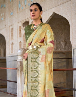 Collection of Light Green Banaras Silk Patola Fabric Saree in a gallery layout