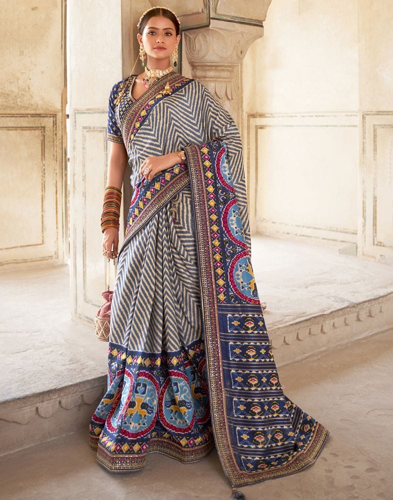 Blue Coloured Zig Zag Saree