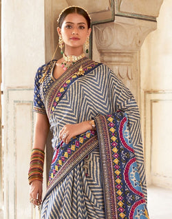 Collection of Blue Coloured Zig Zag Saree in a gallery layout