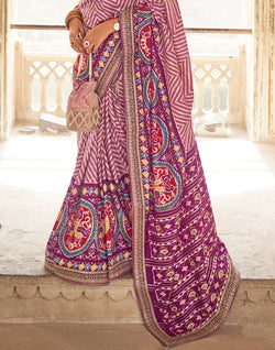 Collection of Pink Chevron Dola Silk Fabric Saree in a gallery layout