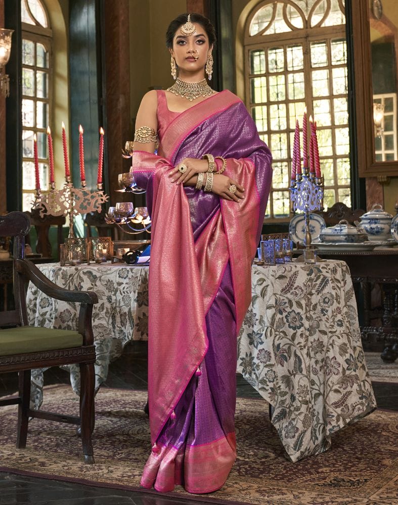 Stylish Purple Floral Weaving Soft Silk Saree