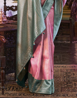 Collection of Pink all over Self Design Weaving Soft Silk Saree in a gallery layout