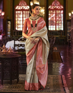 Collection of Gold and Red Self Design Weave Soft Silk Saree in a gallery layout