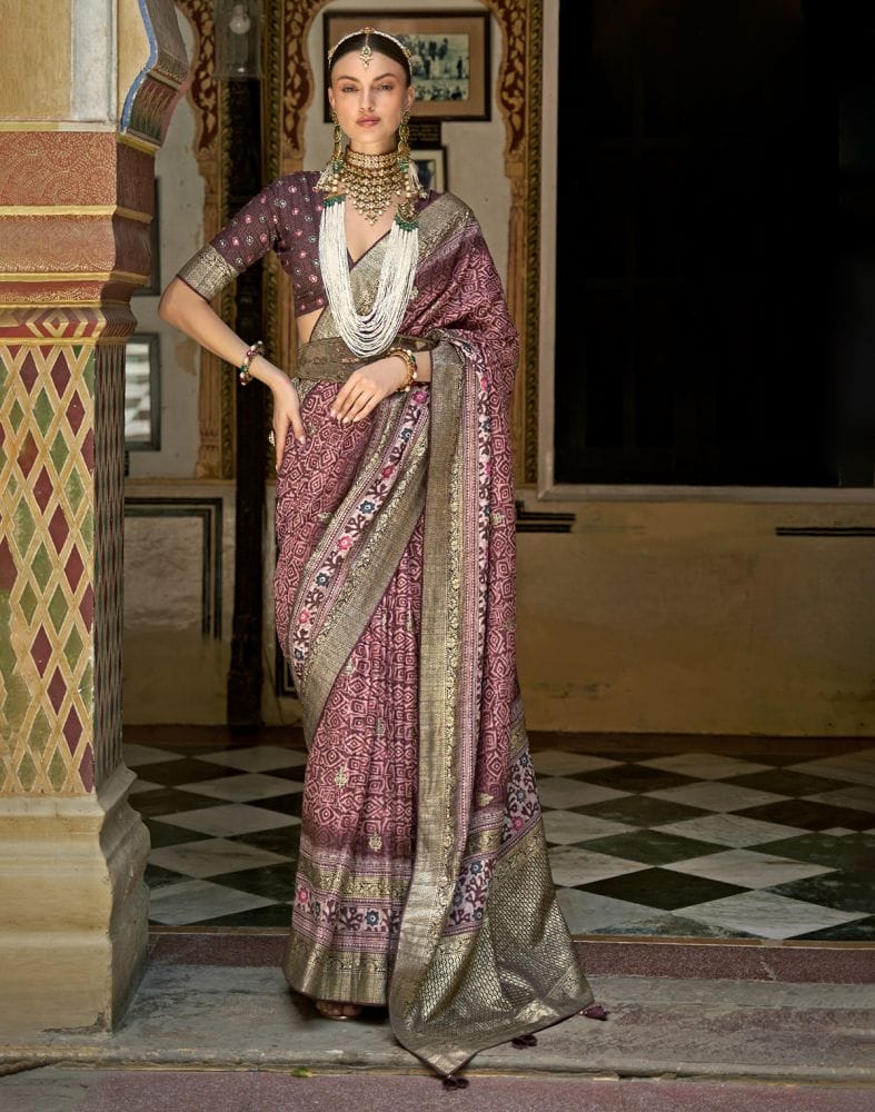 Pink Geometric Dola Silk Weave Saree