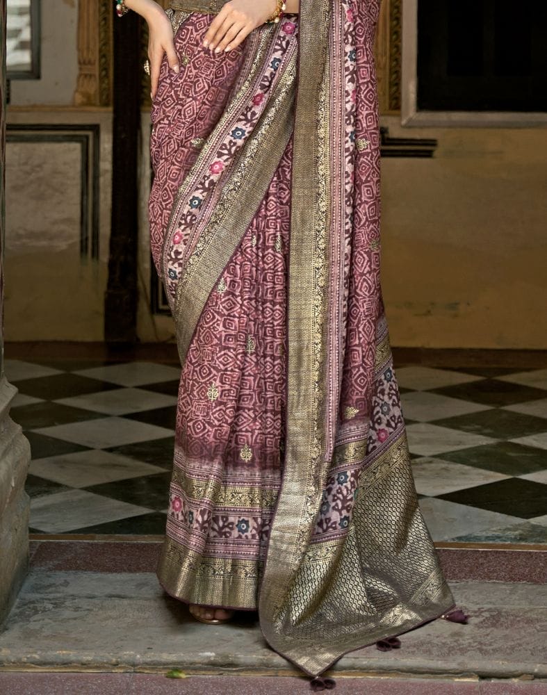 Pink Geometric Dola Silk Weave Saree