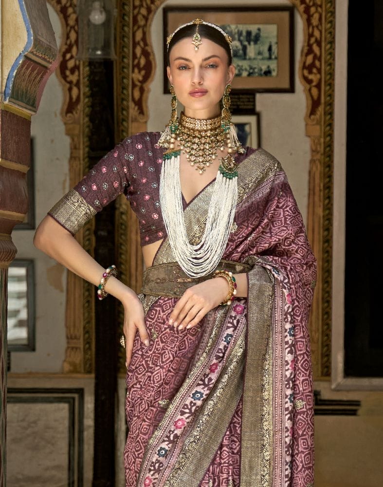 Pink Geometric Dola Silk Weave Saree