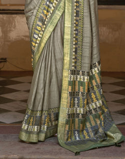 Collection of Grey and Green Colour Dola Silk Saree in a gallery layout