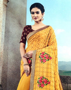 Collection of Yellow Floral Thread work Chiffon Saree in a gallery layout