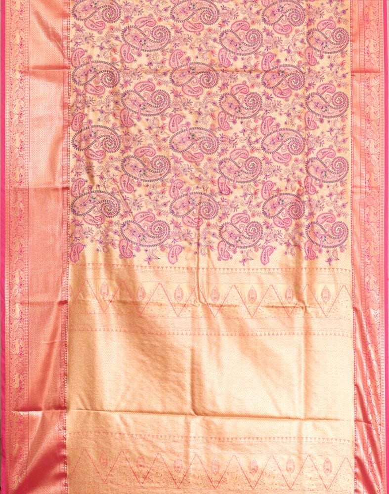 Gold Kantha Embroidered work Semi Silk Saree