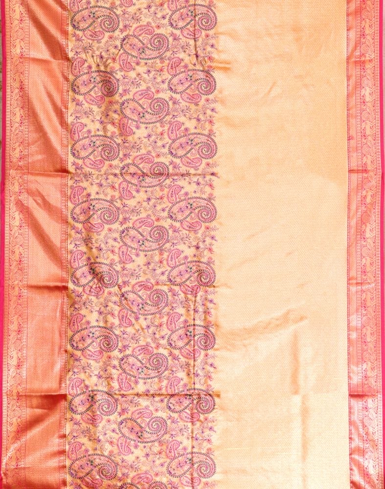 Collection of Gold Kantha Embroidered work Semi Silk Saree in a gallery layout