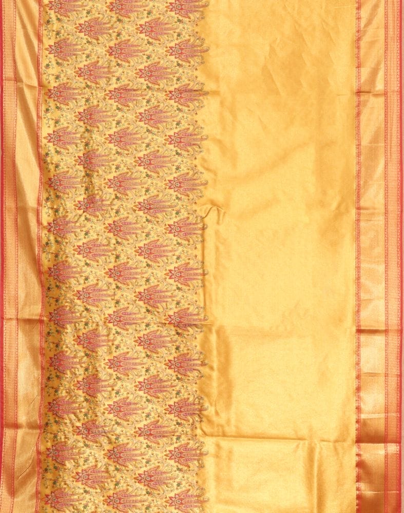 Collection of Light Yellow Kantha Embroidered work Semi Silk Saree in a gallery layout