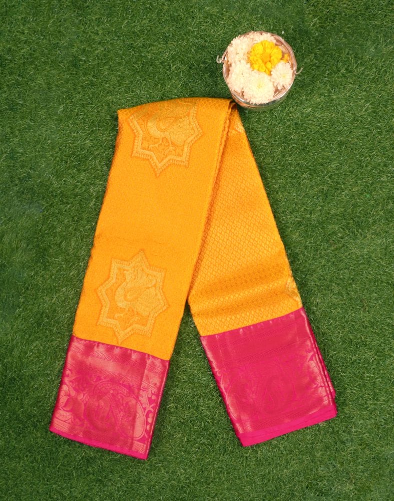 Collection of Mustard Novelty Pattern Silk Saree in a gallery layout