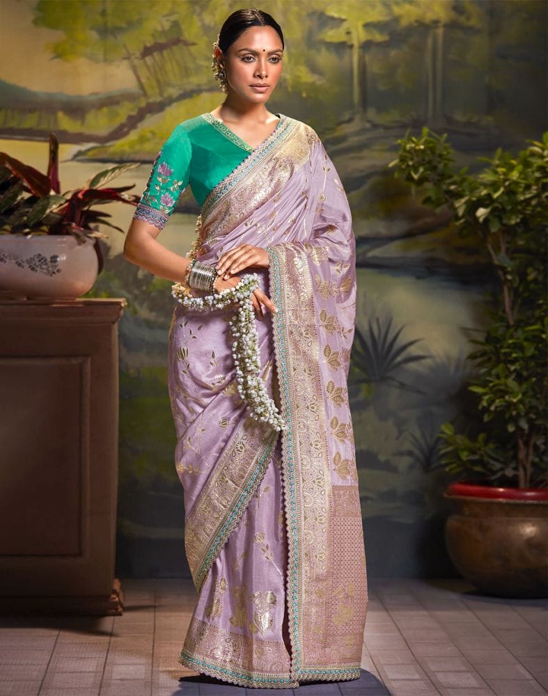 Collection of Purple Botanical Cotton Silk Saree in a gallery layout